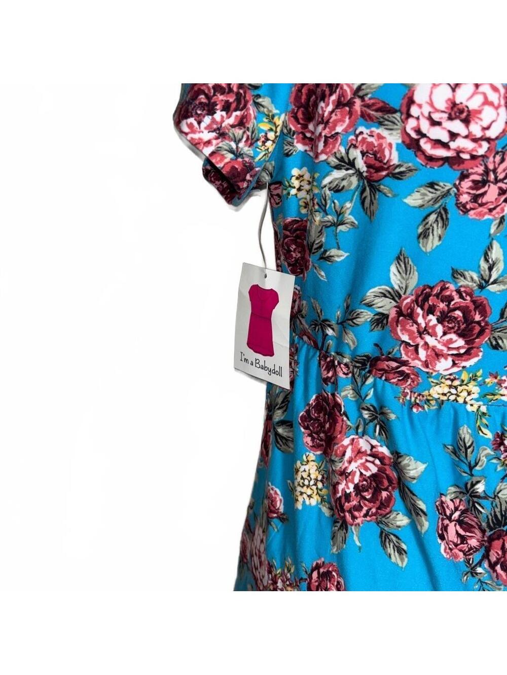 NWT Bobbie Brooks Ladies Blue Floral Short Sleeve Babydoll Dress Size S - Picture 5 of 8